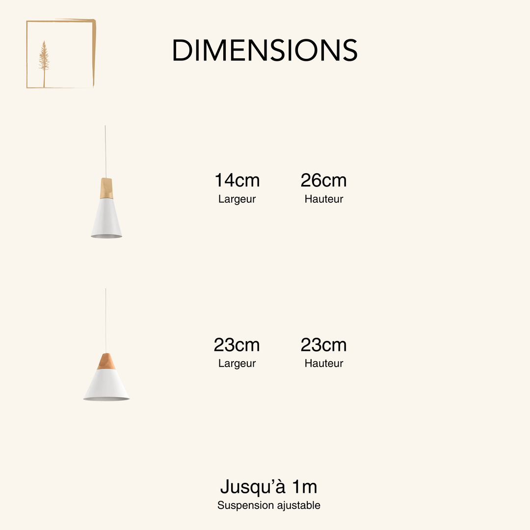 Dimensions Lustre Blanc et Bois Scandinave