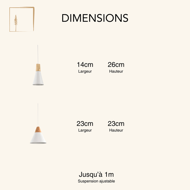 Dimensions Lustre Blanc et Bois Scandinave