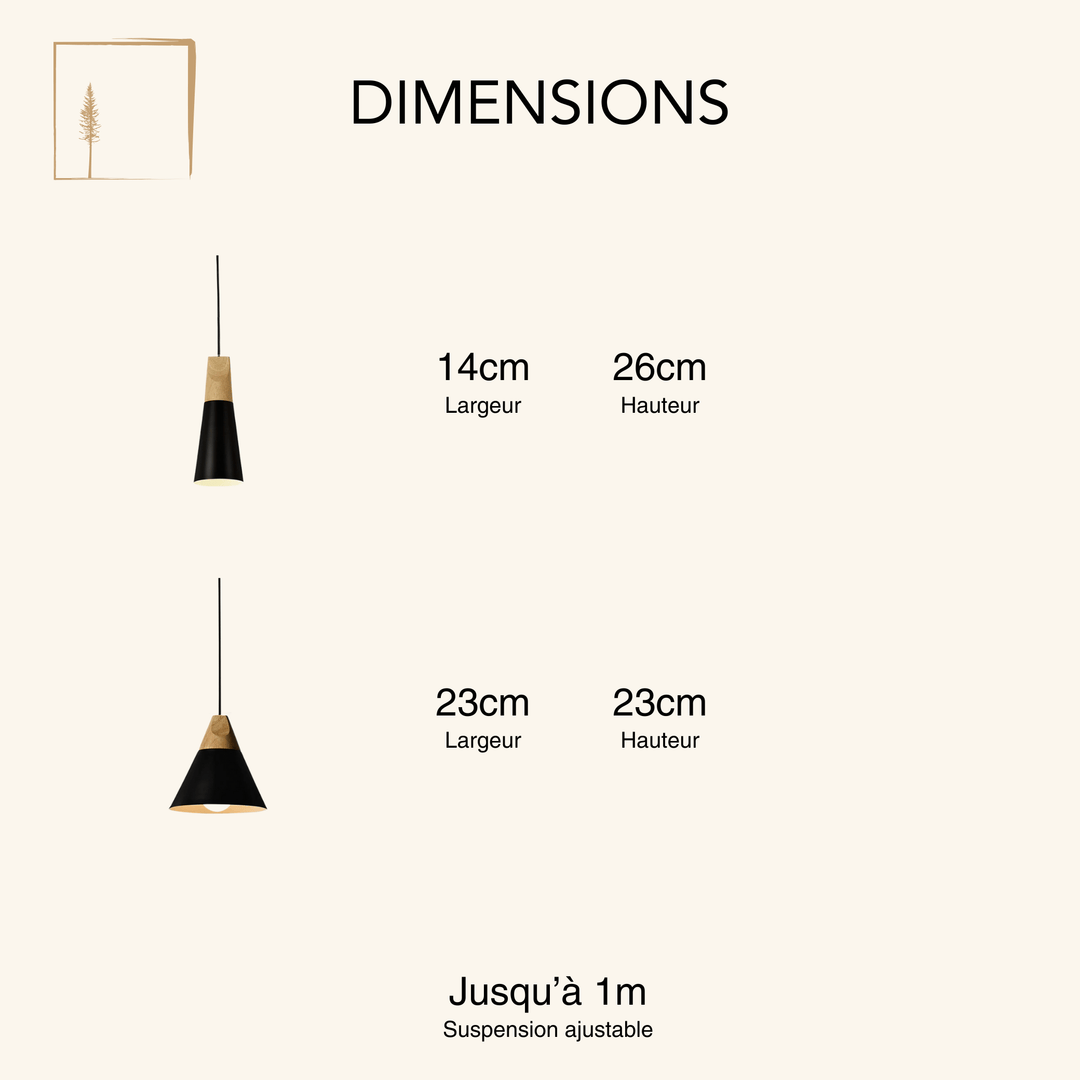 Dimensions Lustre Noir et Bois Scandinave