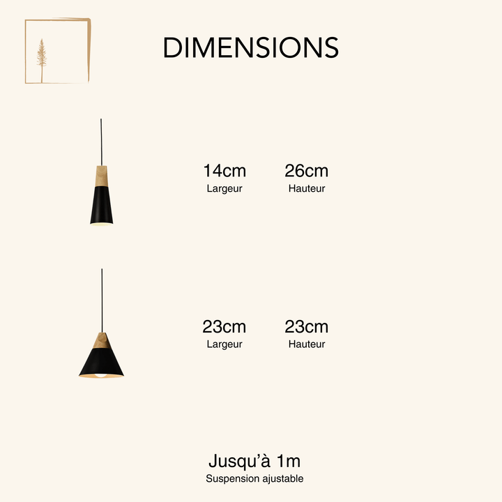Dimensions Lustre Noir et Bois Scandinave