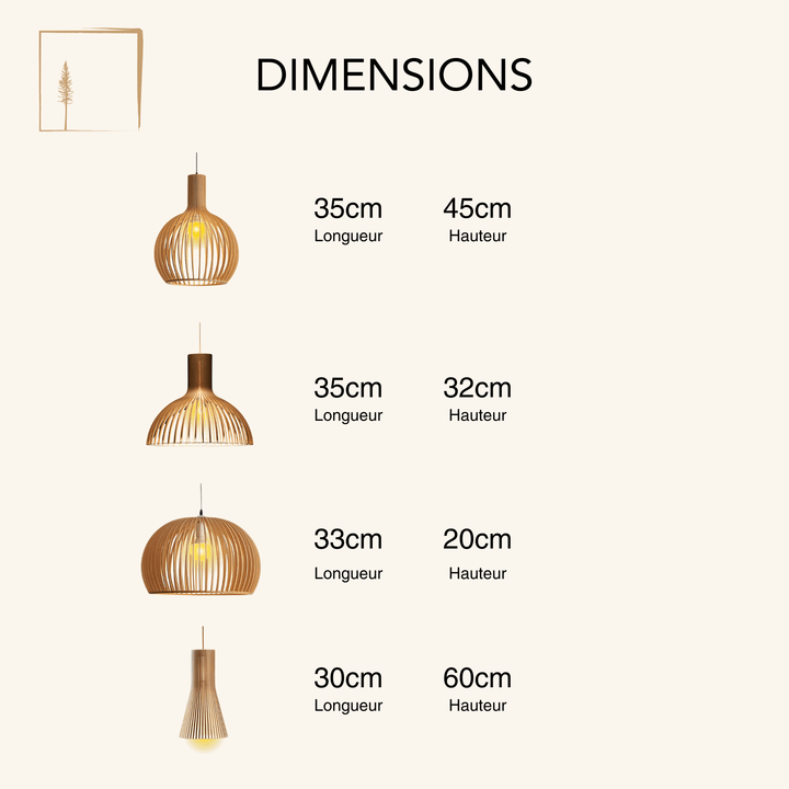 Dimensions Lustre Scandinave en Bois